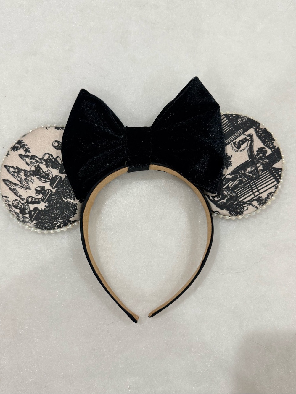 Haunted mansion print black Velvet Bow Mouse Ear Headband
